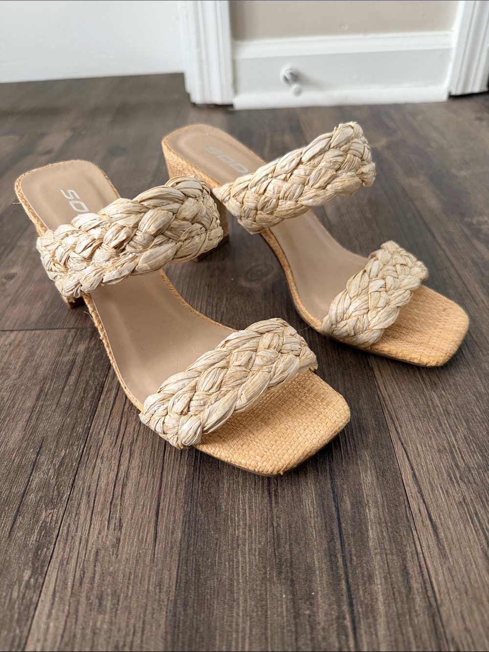 Soda Natural Braided Double-Strap Heeled Sandals